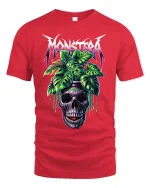 Monstera Skull Graphic Tee With Tropical Gothic Art Style - red t-shirt on white background