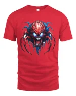 Infernal Spider Demon Graphic Tee With Savage Horror Art - red t-shirt on white background