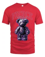 Fierce Bound Spiked Teddy Bear Graphic Tee With Dark Edge - red t-shirt on white background