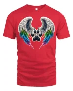 Angel Wing Paw Print Rainbow Love Spirit Animal Graphic Tee - red t-shirt on white background