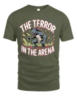 The Terror In The Arena Monster Graphic T Shirt Fierce Battle Tee - military green t-shirt on white background