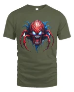 Infernal Spider Demon Graphic Tee With Savage Horror Art - military green t-shirt on white background