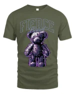 Fierce Bound Spiked Teddy Bear Graphic Tee With Dark Edge - military green t-shirt on white background