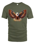 Majestic Bald Eagle Wings Spread Freedom Spirit Graphic Tee - military green t-shirt on white background