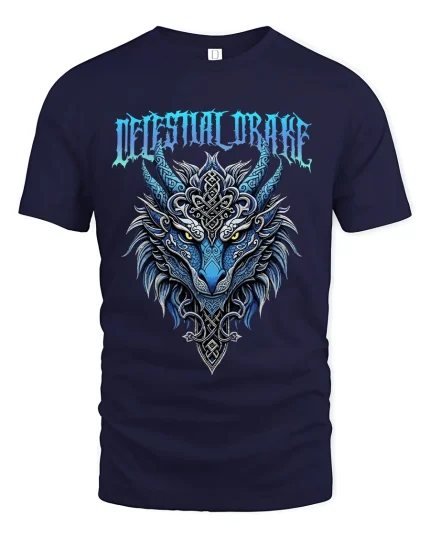 Deathly Urge Wolf Graphic Tee With Nordic Dark Fantasy Art - navy t-shirt on white background