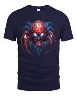 Infernal Spider Demon Graphic Tee With Savage Horror Art - navy t-shirt on white background