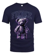 Fierce Bound Spiked Teddy Bear Graphic Tee With Dark Edge - navy t-shirt on white background