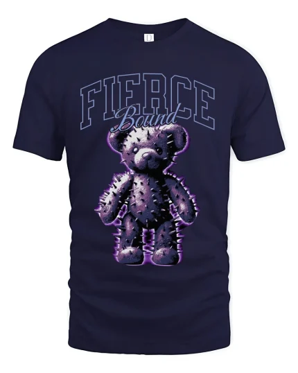 Fierce Bound Spiked Teddy Bear Graphic Tee With Dark Edge - navy t-shirt on white background