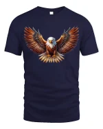 Majestic Bald Eagle Wings Spread Freedom Spirit Graphic Tee - navy t-shirt on white background