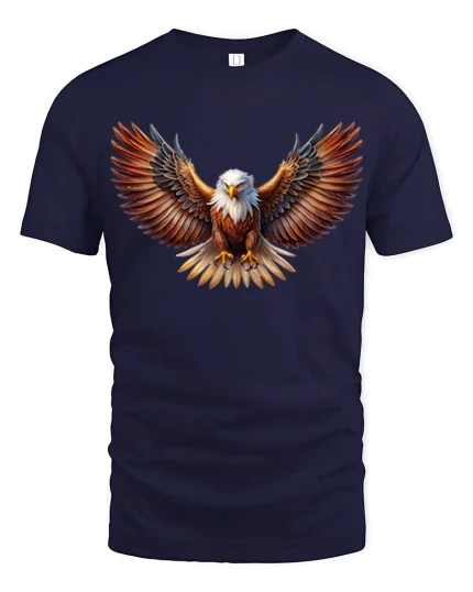 Majestic Bald Eagle Wings Spread Freedom Spirit Graphic Tee - navy t-shirt on white background