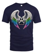 Angel Wing Paw Print Rainbow Love Spirit Animal Graphic Tee - navy t-shirt on white background