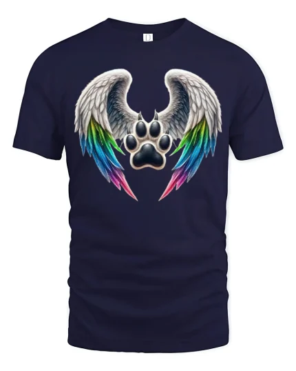 Angel Wing Paw Print Rainbow Love Spirit Animal Graphic Tee - navy t-shirt on white background