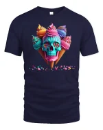 Colorful Ice Cream Skull Art Graphic Tee With Candy Drip Style - navy t-shirt on white background