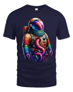 Colorful Astronaut Fantasy Art Graphic T Shirt Cosmic Space Tee - navy t-shirt on white background