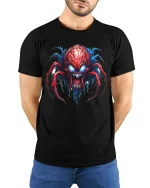 Infernal Spider Demon Graphic Tee With Savage Horror Art - model wearing black tee with hands behind back