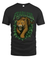 Fearless Leopard Graphic Tshirt Wild Jungle Power Art Tee - black t-shirt on white background