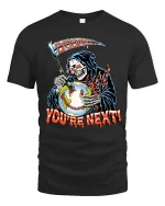 Doom Is Day Grim Reaper Graphic Tshirt Dark Horror Art Tee - black t-shirt on white background