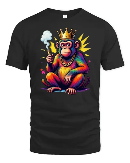 King Monkey Street Style Graphic Tshirt Funny Royal Art Tee - black t-shirt on white background