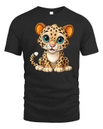 Cute Baby Leopard Cub Graphic Tshirt Adorable Cartoon Art Tee - black t-shirt on white background
