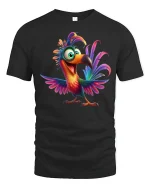 Colorful Happy Toucan Cartoon Graphic Tshirt Fun Tropical Art Tee - black t-shirt on white background