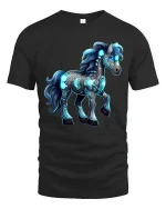 Glowing Fantasy Horse Graphic Tshirt Mystical Neon Art Tee - black t-shirt on white background