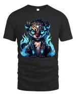 Mystic Flame Leopard Cub Graphic Tshirt Glowing Fantasy Art Tee - black t-shirt on white background