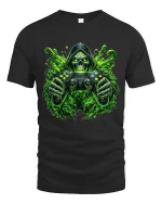 Toxic Gamer Skull Graphic Tshirt Neon Horror Gaming Art Tee - black t-shirt on white background