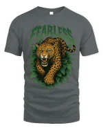 Fearless Leopard Graphic Tshirt Wild Jungle Power Art Tee - gray t-shirt on white background