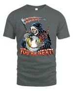 Doom Is Day Grim Reaper Graphic Tshirt Dark Horror Art Tee - gray t-shirt on white background