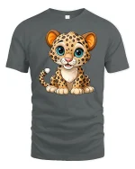 Cute Baby Leopard Cub Graphic Tshirt Adorable Cartoon Art Tee - gray t-shirt on white background