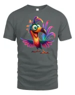 Colorful Happy Toucan Cartoon Graphic Tshirt Fun Tropical Art Tee - gray t-shirt on white background