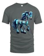 Glowing Fantasy Horse Graphic Tshirt Mystical Neon Art Tee - gray t-shirt on white background