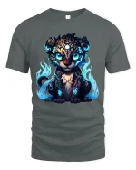 Mystic Flame Leopard Cub Graphic Tshirt Glowing Fantasy Art Tee - gray t-shirt on white background