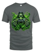 Toxic Gamer Skull Graphic Tshirt Neon Horror Gaming Art Tee - gray t-shirt on white background