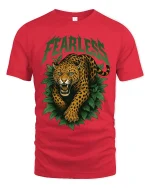Fearless Leopard Graphic Tshirt Wild Jungle Power Art Tee - red t-shirt on white background