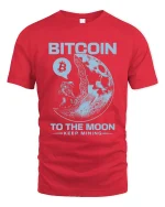 Bitcoin To The Moon Keep Mining Graphic Tshirt Crypto Space Tee - red t-shirt on white background