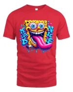 Crazy Sponge Cartoon Graphic Tshirt Trippy Funny Art Tee - red t-shirt on white background