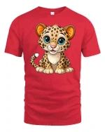 Cute Baby Leopard Cub Graphic Tshirt Adorable Cartoon Art Tee - red t-shirt on white background