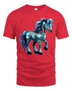 Glowing Fantasy Horse Graphic Tshirt Mystical Neon Art Tee - red t-shirt on white background