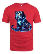 Glowing Spirit Tiger Cub Graphic Tshirt Neon Fantasy Art Tee - red t-shirt on white background