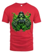 Toxic Gamer Skull Graphic Tshirt Neon Horror Gaming Art Tee - red t-shirt on white background