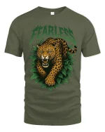 Fearless Leopard Graphic Tshirt Wild Jungle Power Art Tee - military green t-shirt on white background