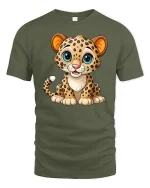 Cute Baby Leopard Cub Graphic Tshirt Adorable Cartoon Art Tee - military green t-shirt on white background