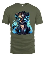 Mystic Flame Leopard Cub Graphic Tshirt Glowing Fantasy Art Tee - military green t-shirt on white background