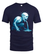 Frozen Screaming Creature Graphic Tshirt Dark Horror Art Tee - navy t-shirt on white background
