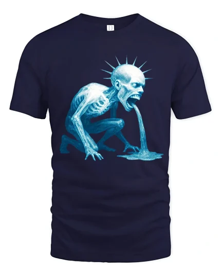 Frozen Screaming Creature Graphic Tshirt Dark Horror Art Tee - navy t-shirt on white background