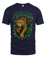 Fearless Leopard Graphic Tshirt Wild Jungle Power Art Tee - navy t-shirt on white background
