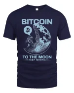 Bitcoin To The Moon Keep Mining Graphic Tshirt Crypto Space Tee - navy t-shirt on white background