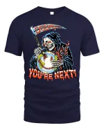 Doom Is Day Grim Reaper Graphic Tshirt Dark Horror Art Tee - navy t-shirt on white background