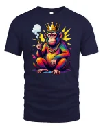 King Monkey Street Style Graphic Tshirt Funny Royal Art Tee - navy t-shirt on white background